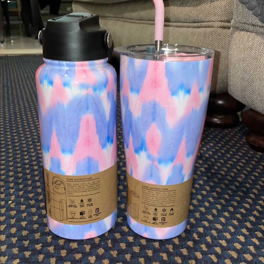 triple wall vacuum insulated drinking cups/thermoses copper lined matching set - Picture 2 of 2